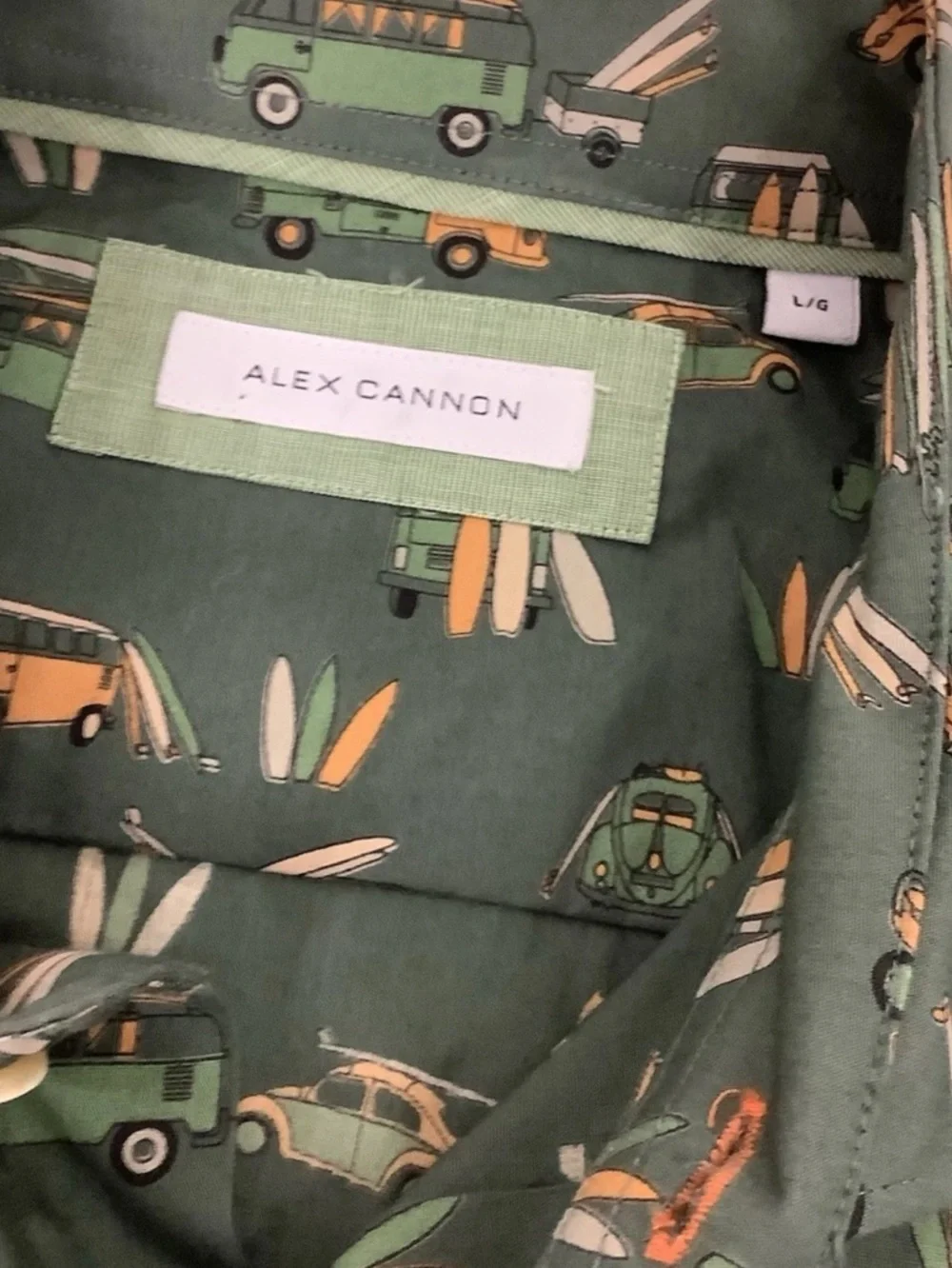 Alex Cannon Sz L 100% Cotton VW Bug Van Surfboard Print Beach Vacation Shirt - Picture 4 of 6